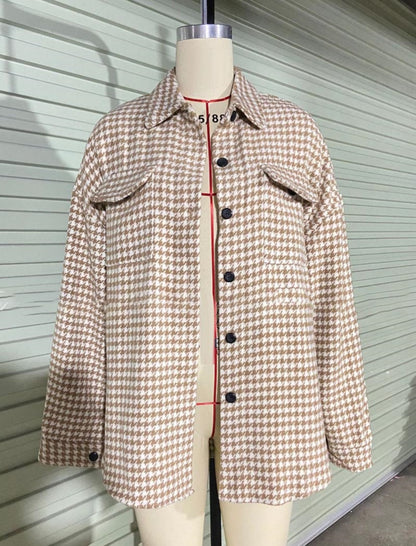 Oversized Houndstooth Print Shacket