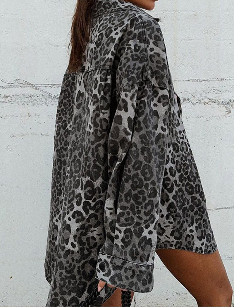Oversized Leopard Print Button-Up Shirt