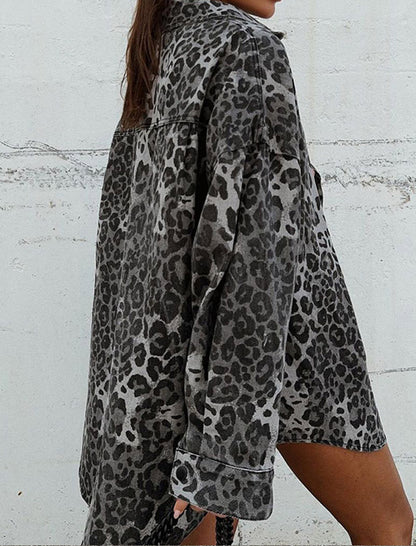 Oversized Leopard Print Button-Up Shirt
