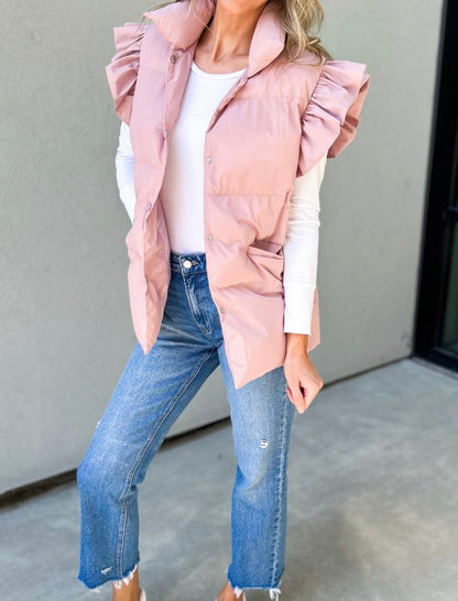 Ruffle Shoulder Padded Vest