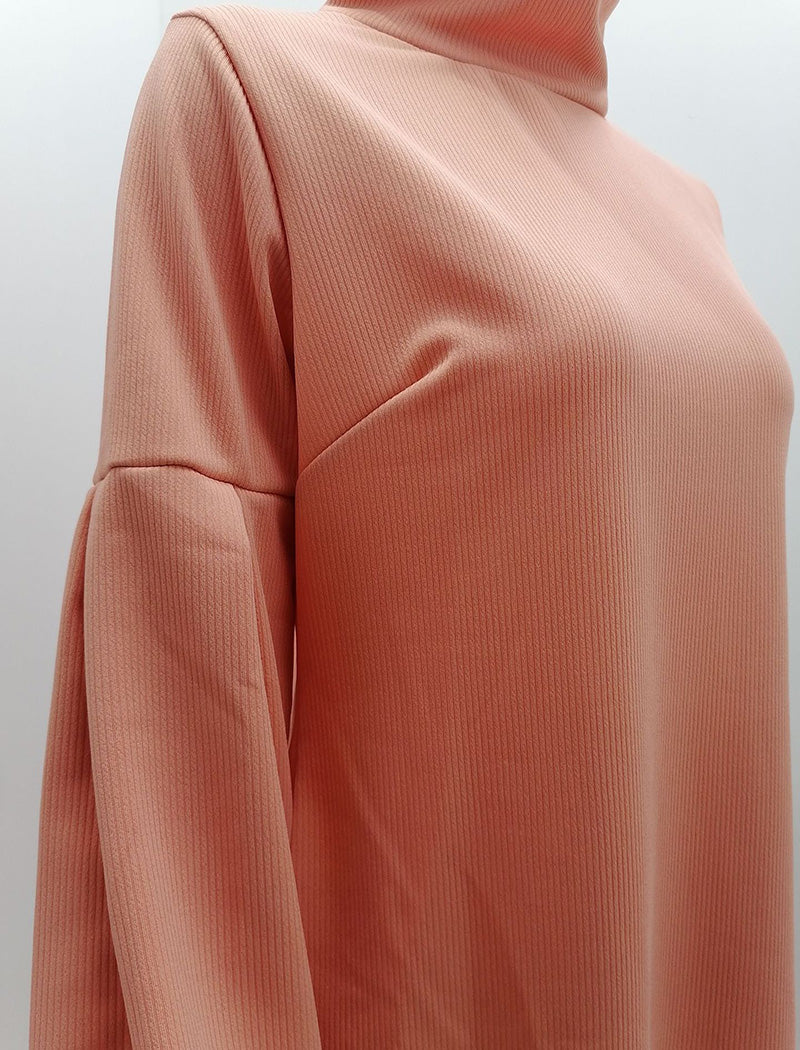 Mock Neck Balloon Sleeve Knit Dress