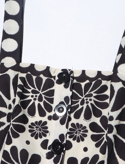 Floral Print Romper with Waist Tie