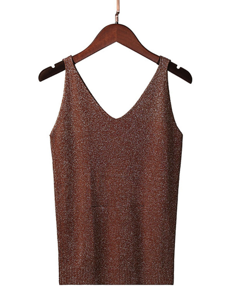 Sleeveless V-Neck Knit Tank Top