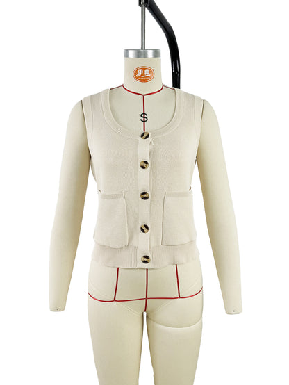Buttoned Sleeveless Knit Vest