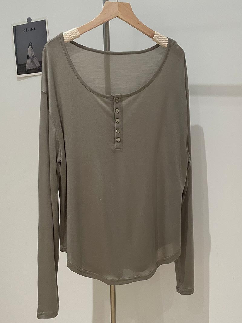 Buttoned Scoop Neck Sun Protection Top