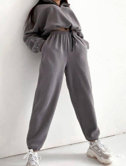 High-Neck Cropped Hoodie with Joggers
