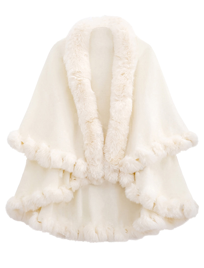 Faux Fur Trimmed Shawl Cape