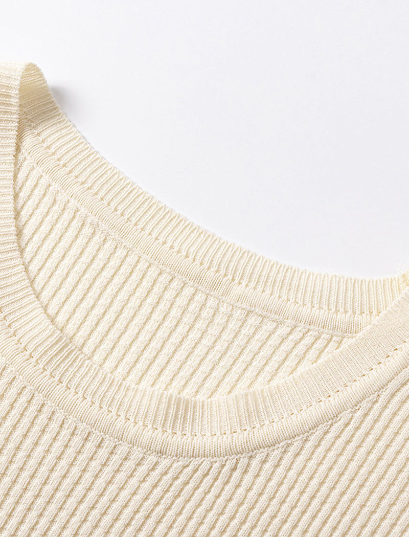 Sleeveless Wide-Shoulder Knit Crewneck Top