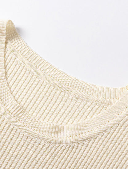 Sleeveless Wide-Shoulder Knit Crewneck Top