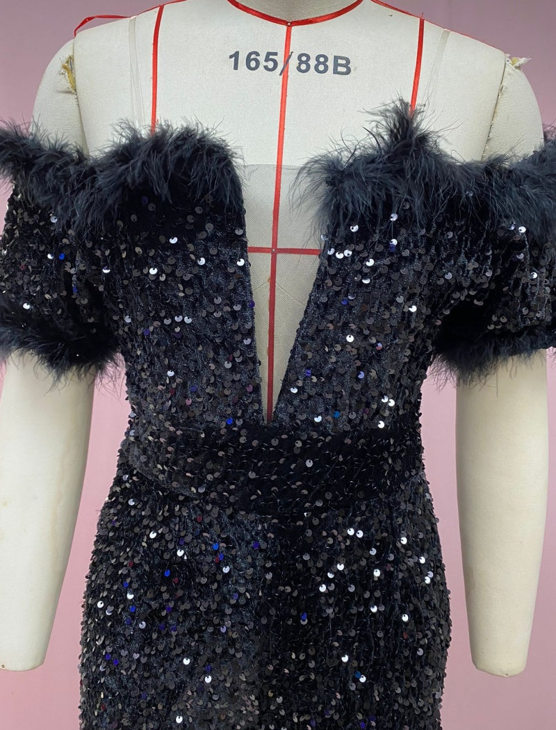 Sequin Feather Embellished Jumpsuit