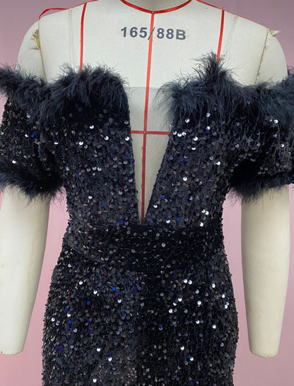 Sequin Feather Embellished Jumpsuit