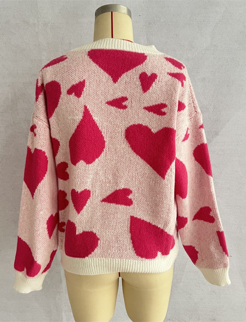 Heart Pattern Knit Sweater