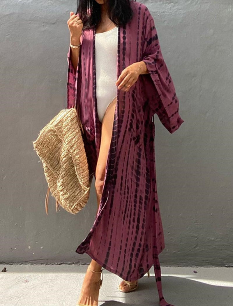 Tie-Dye Belted Kimono Dress