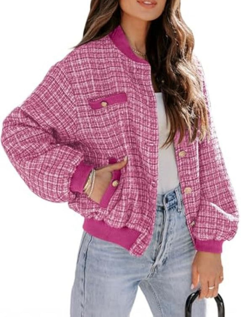 Plaid Bomber Jacket with Pockets