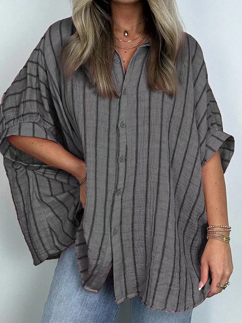 Oversized Striped Button-Up Shirt