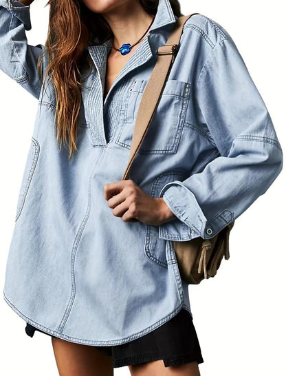 Denim V-Neck Shirt