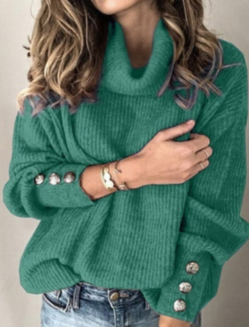 Oversized Button Turtleneck Sweater