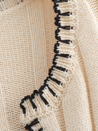 V-Neck Ribbed Knit Sweater