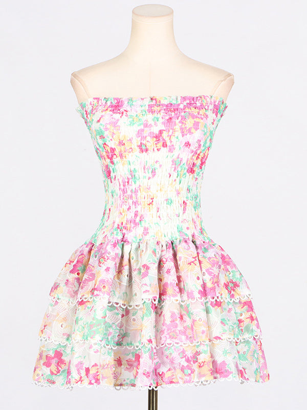 Ruffl Floral Print Mini Tube Dress