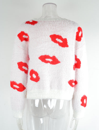 Sweater with Lip Pattern Print