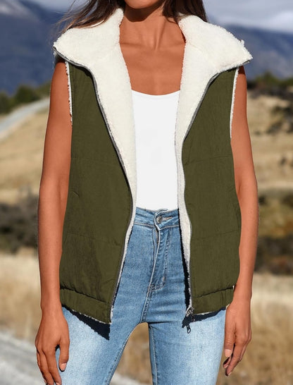Sleeveless Puffer Vest with Zipper Front