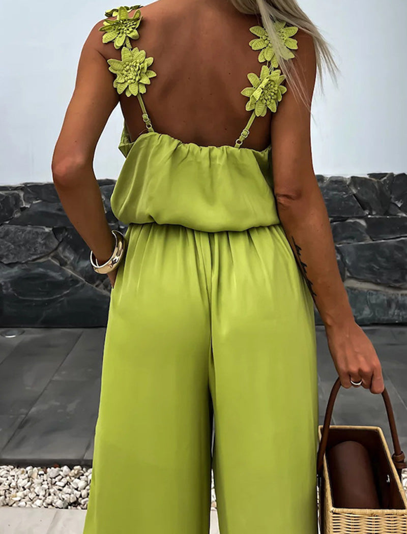 Floral Strap Jumpsuit with Wide Legs