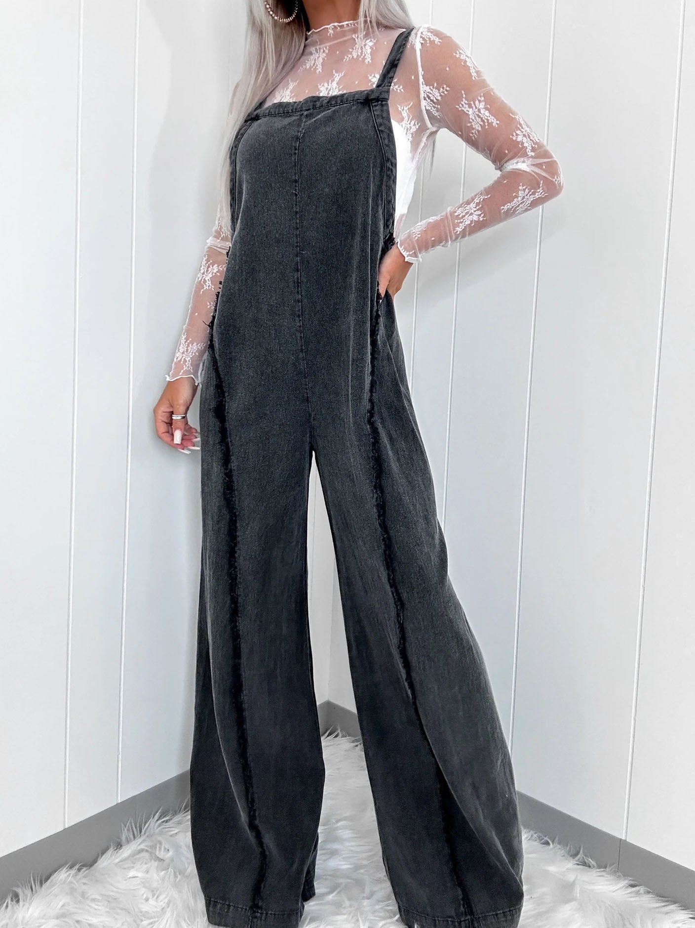 Wide-Leg Denim Jumpsuit