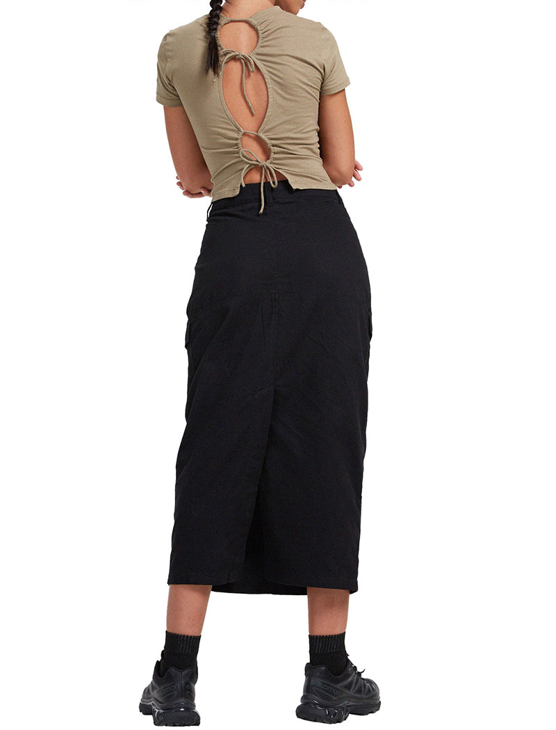 Split-Hem Cargo Midi Skirt