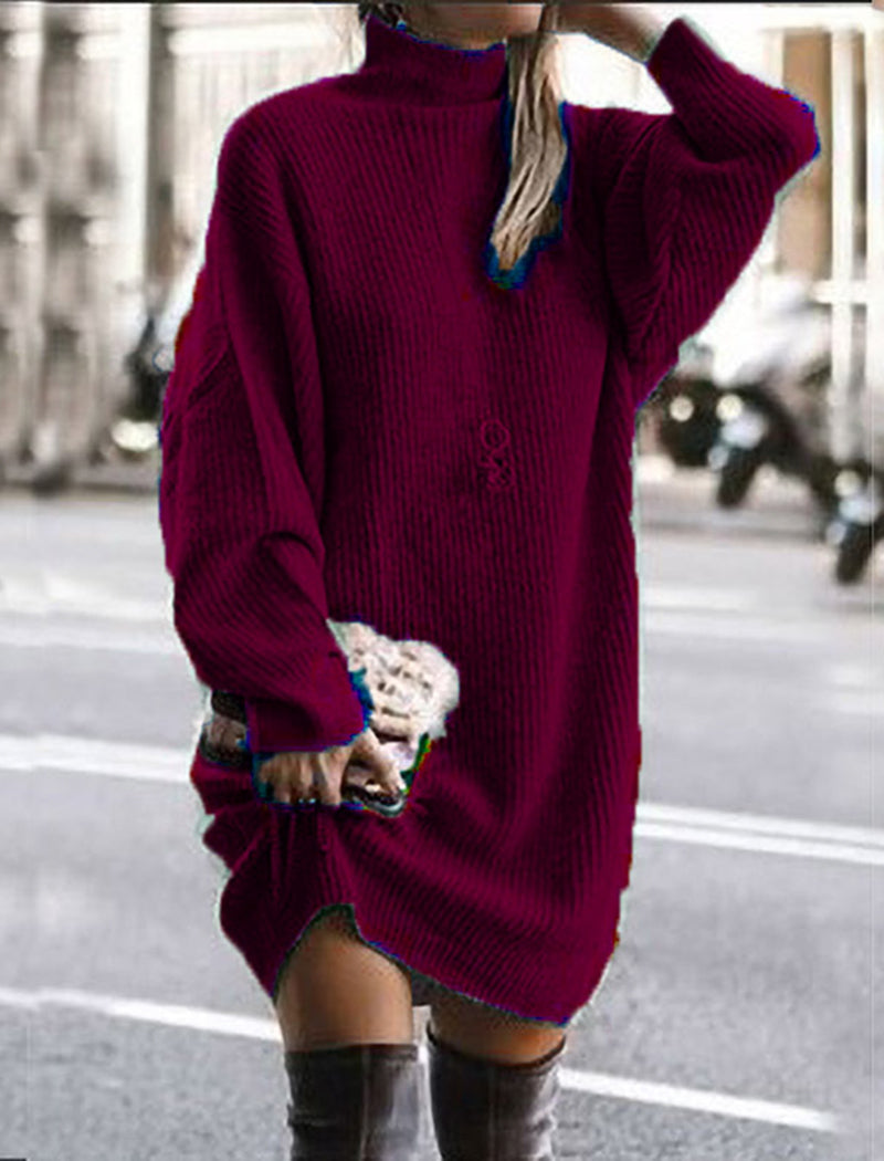 Oversized High-Neck Sweater Dress