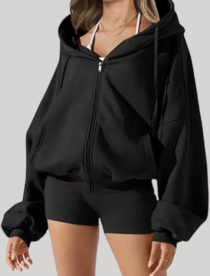 Cropped Hoodie with Zip Front