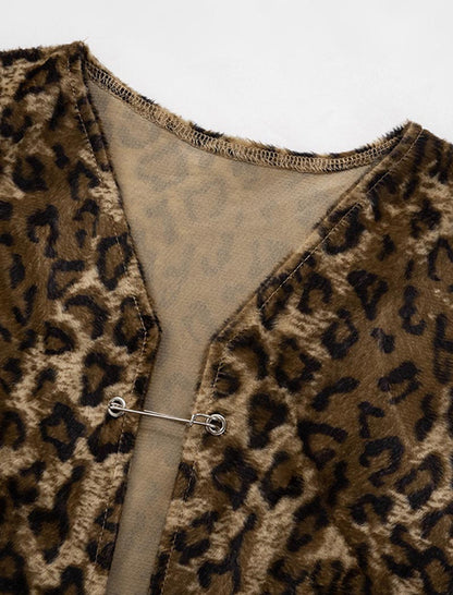 Toggle Fasten Fuzzy Leopard Vest