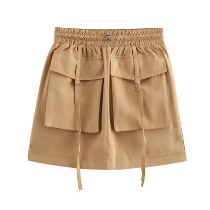 Elastic Waist Skirt with Utility Pockets