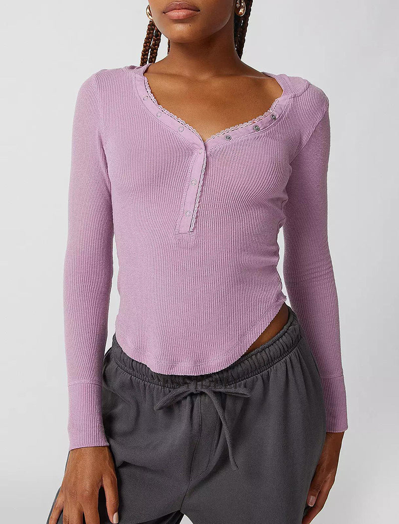 Ribbed Long Sleeve Henley Top