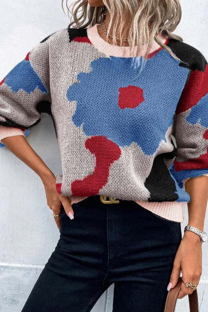 Abstract Floral Knit Sweater