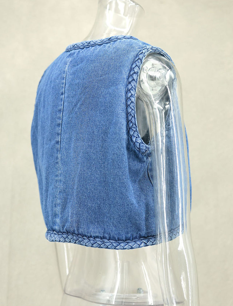 Denim Vest with Braided Trim
