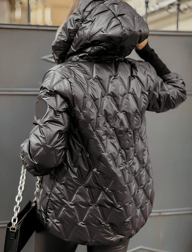 Quilted Hooded Jacket with Chain Strap Detail