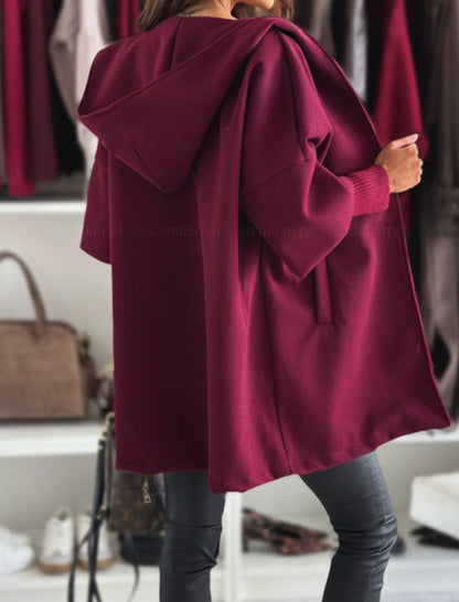 Hooded Cape Cardigan with Knit Sleeves