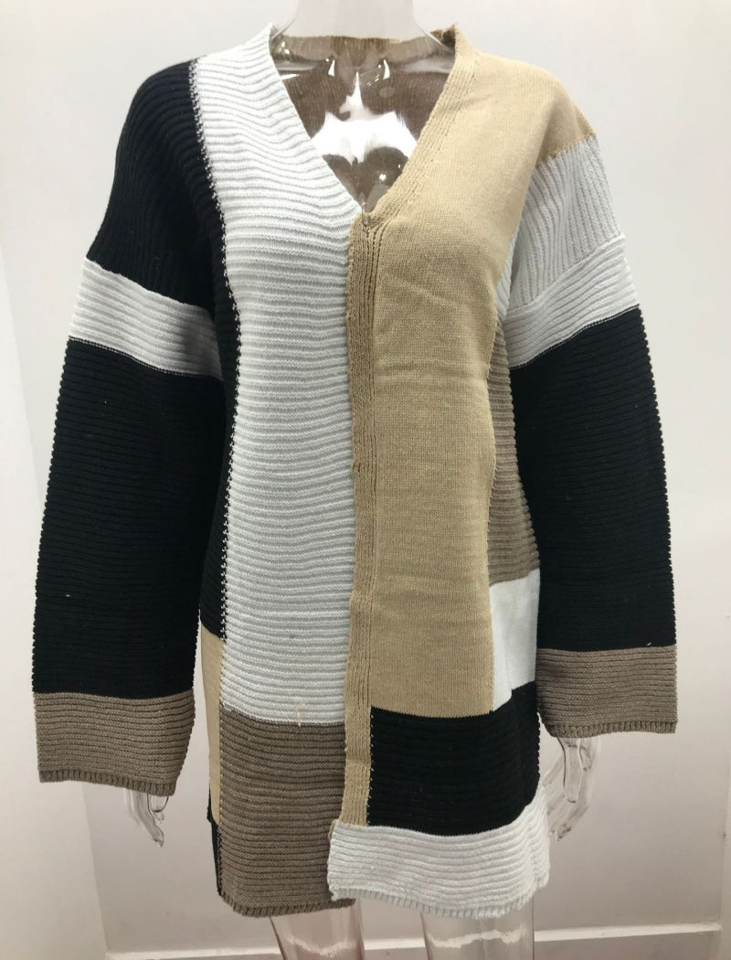 Striped Oversized Knit Cardigan with Open Front