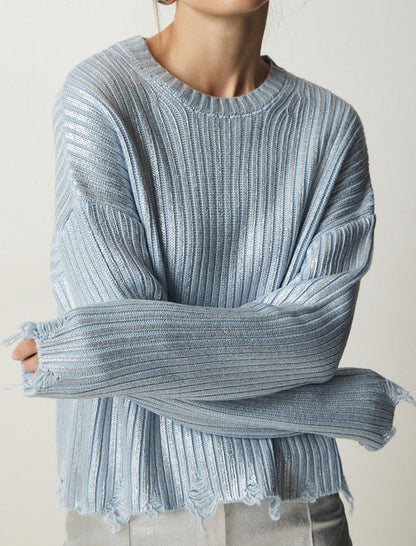 Solid Silver Foil Knit Sweater