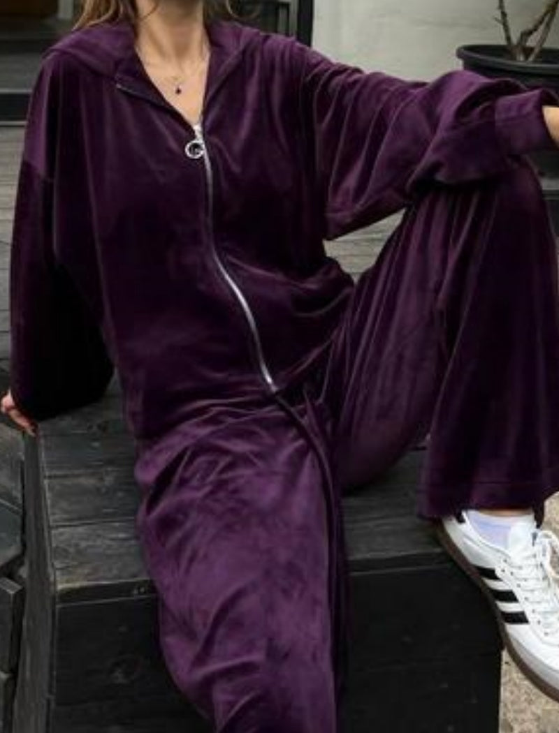 Hooded Belted Lounge Set with Wide Pants