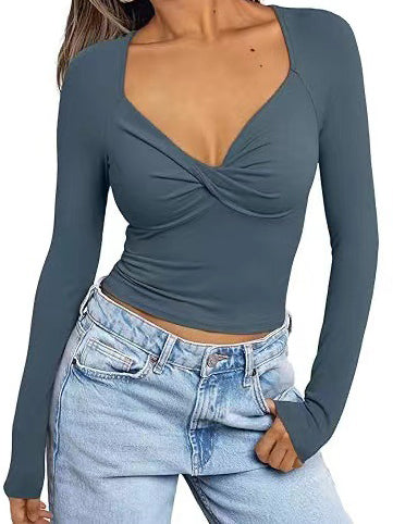 Ruched Bust Long-Sleeve Crop Top