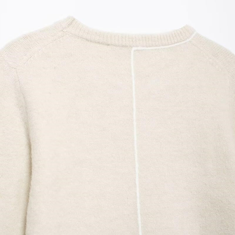 Colorblock Trim Round Neck Knit Sweater