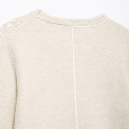 Colorblock Trim Round Neck Knit Sweater