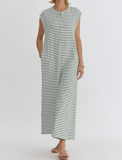 Striped Sleeveless Wide-Leg Jumpsuit