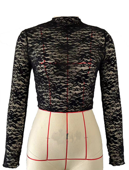 Sheer Lace Long Sleeve Crop Top