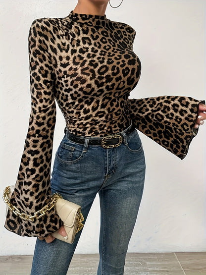 Leopard Bell Sleeve Top