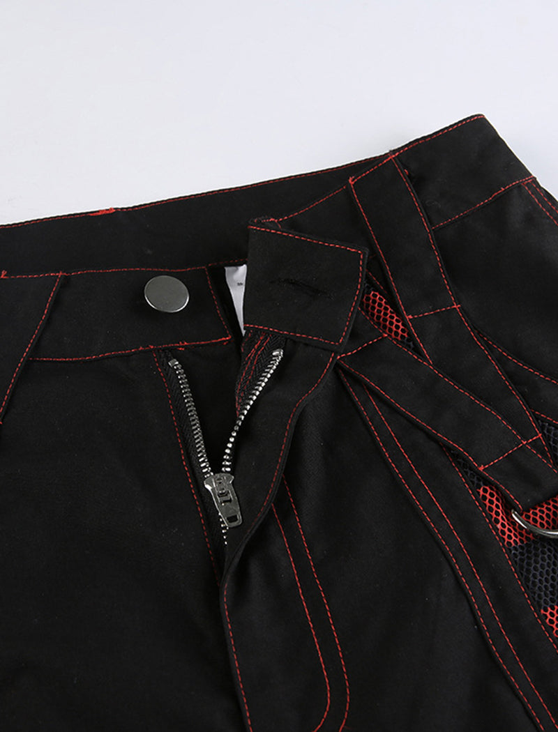 Color-Block Striped Mesh-Panel Wide-Leg Pants