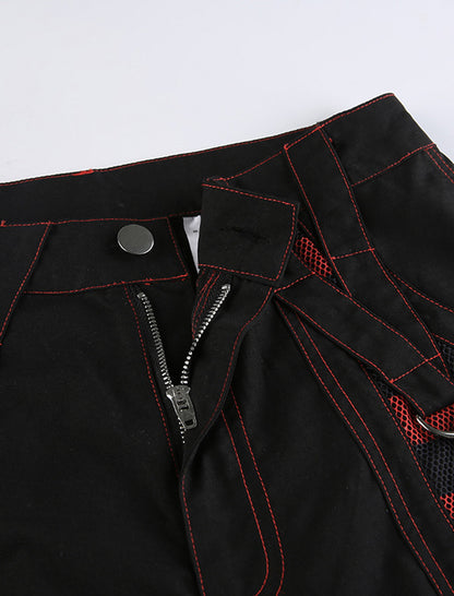 Color-Block Striped Mesh-Panel Wide-Leg Pants