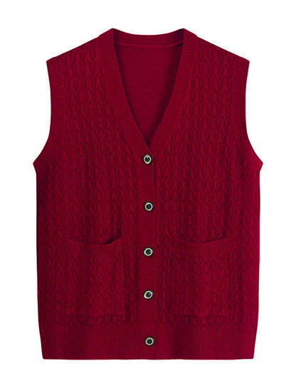 Button-Up Knit Vest with Front Pockets