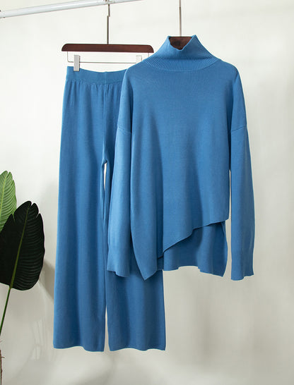 Asymmetrical Sweater and Knit Wide-leg Pants Set